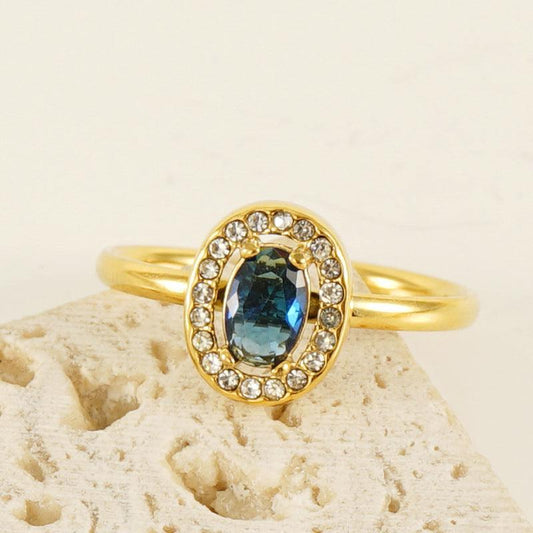 Elegant Adjustable 18K Gold Plated Ring with Oval Zircon Stone - Begum