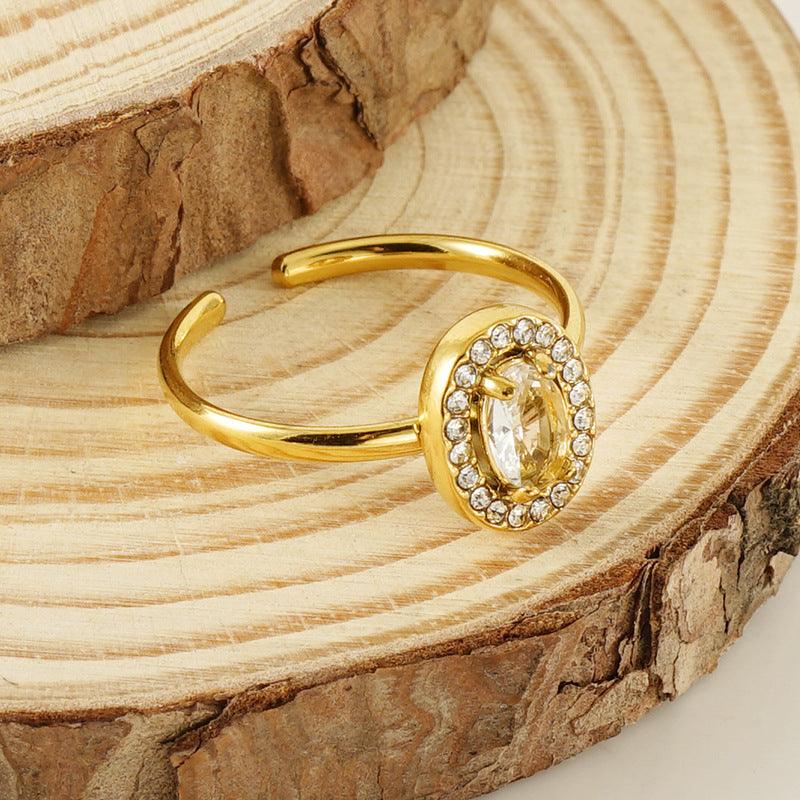 Elegant Adjustable 18K Gold Plated Ring with Oval Zircon Stone - Begum