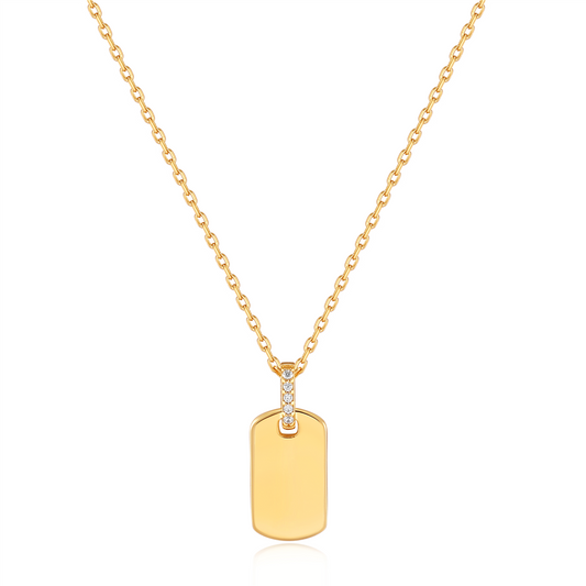 Ania Haie Glam and Gold Cubic Zirconia Tag Pendant Necklace