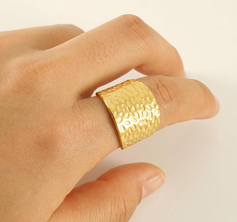 Gold Textured Wide Band Ring - Fashion Jewelry - Begum