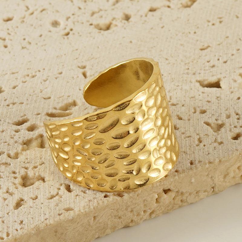 Gold Textured Wide Band Ring - Fashion Jewelry - Begum