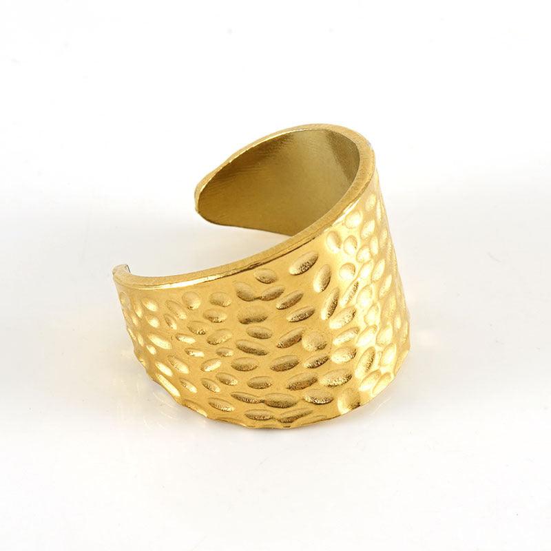 Gold Textured Wide Band Ring - Fashion Jewelry - Begum