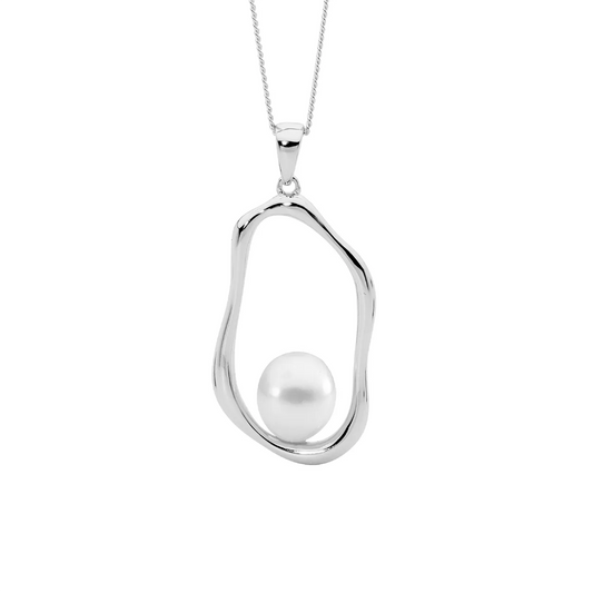 Ellani Open Oval Pendant with Freshwater Pearl in Rose Gold Plating