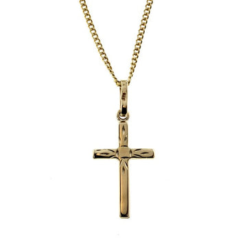 Religious Cross Pendant in A Yellow Gold Diamond Cut Chain