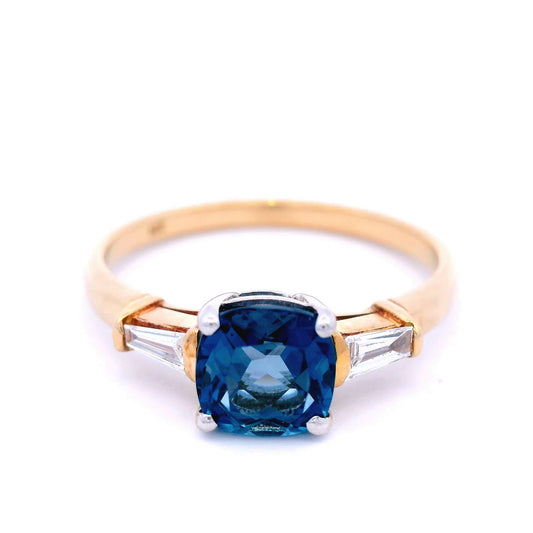 London Blue Topaz and Tapered Baguette Diamond Dress Ring