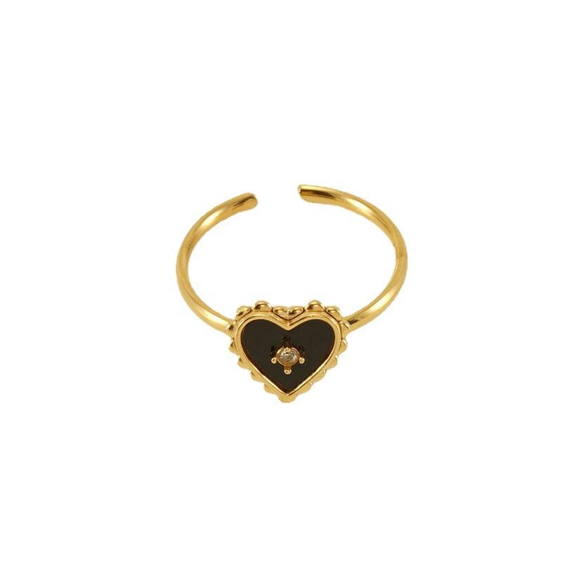 18K Gold-Plated Adjustable Rings with Black Acrylic and Shell Inlays - Begum