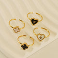 18K Gold-Plated Adjustable Rings with Black Acrylic and Shell Inlays - Begum