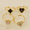 18K Gold-Plated Adjustable Rings with Black Acrylic and Shell Inlays - Begum