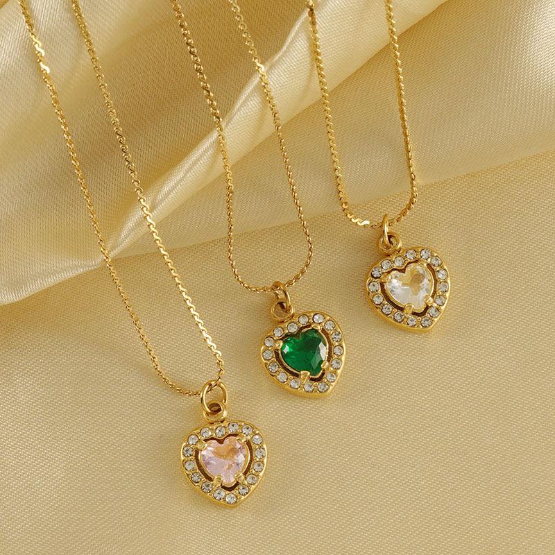 Heart-Shaped Zircon Pendant Necklace – 18K Gold Plated with Colourful Gemstone Options - Begum