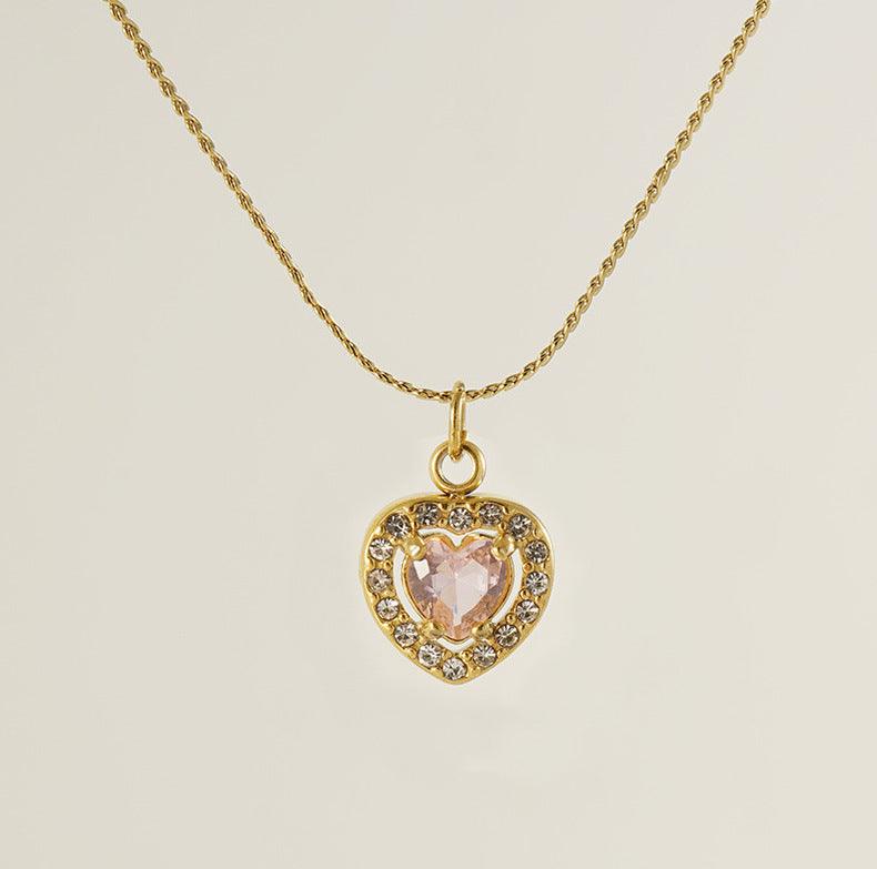 Heart-Shaped Zircon Pendant Necklace – 18K Gold Plated with Colourful Gemstone Options - Begum