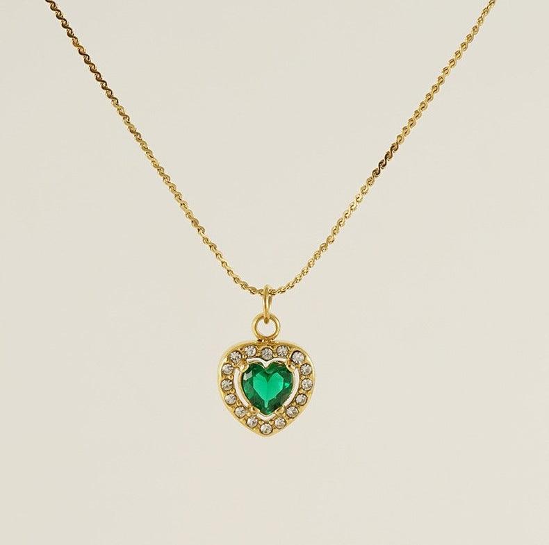 Heart-Shaped Zircon Pendant Necklace – 18K Gold Plated with Colourful Gemstone Options - Begum