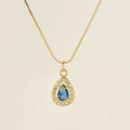 Gold Teardrop Pendant Necklace with Crystal Zircon – Elegant Stainless Steel Chain - Begum