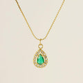 Gold Teardrop Pendant Necklace with Crystal Zircon – Elegant Stainless Steel Chain - Begum