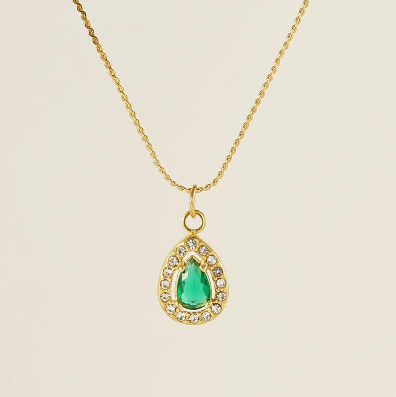 Gold Teardrop Pendant Necklace with Crystal Zircon – Elegant Stainless Steel Chain - Begum