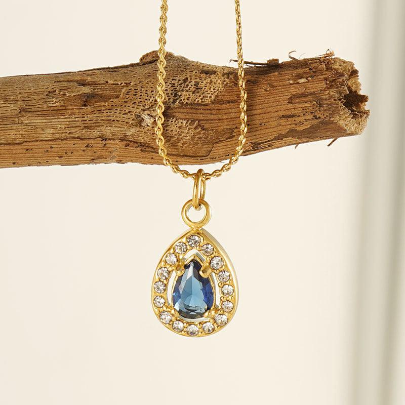 Gold Teardrop Pendant Necklace with Crystal Zircon – Elegant Stainless Steel Chain - Begum