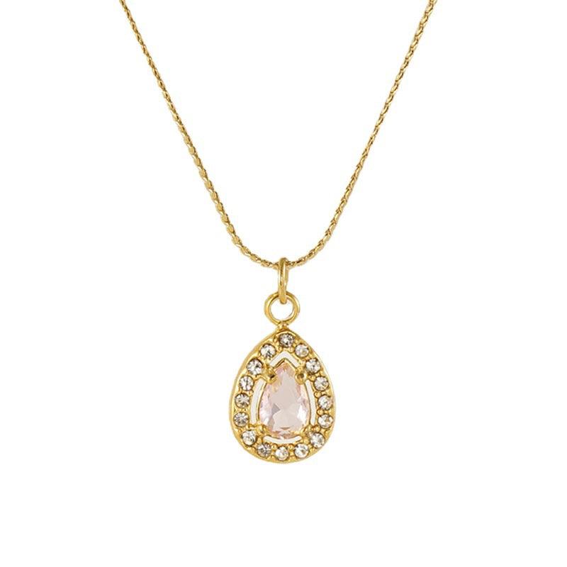 Gold Teardrop Pendant Necklace with Crystal Zircon – Elegant Stainless Steel Chain - Begum