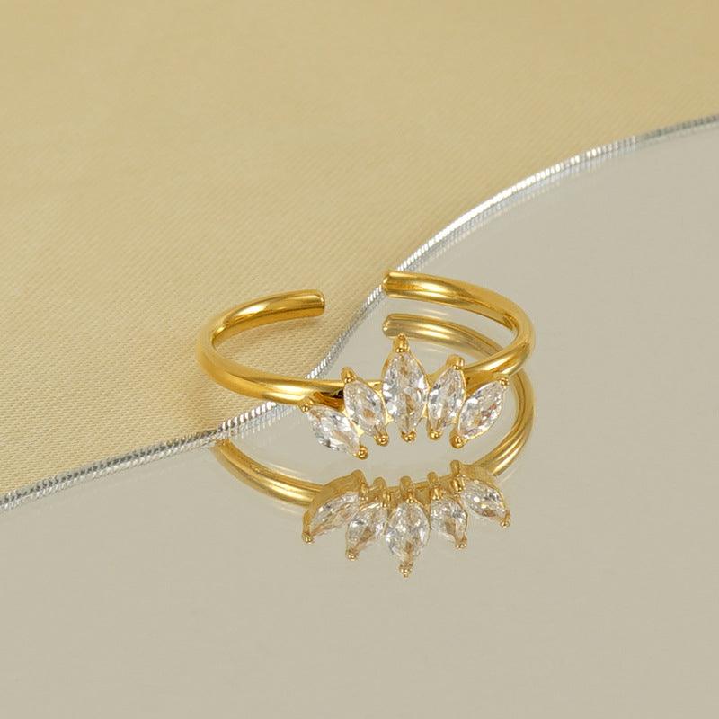 18K Gold Plated Stainless Steel Adjustable Zircon Ring – Delicate Marquise Design - Begum