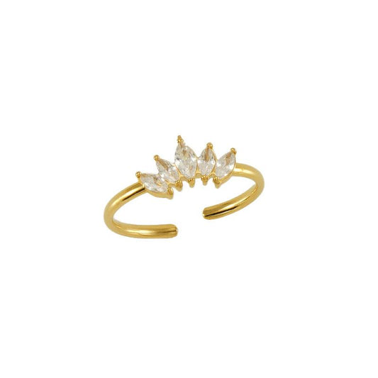 18K Gold Plated Stainless Steel Adjustable Zircon Ring – Delicate Marquise Design - Begum