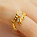 Gold Branch Ring with Cubic Zirconia - Adjustable Women's Fashion Band - Begum