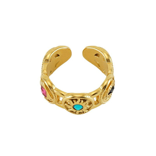 Bohemian Turquoise Gold Plated Adjustable Ring – Stylish Statement Jewellery - Begum