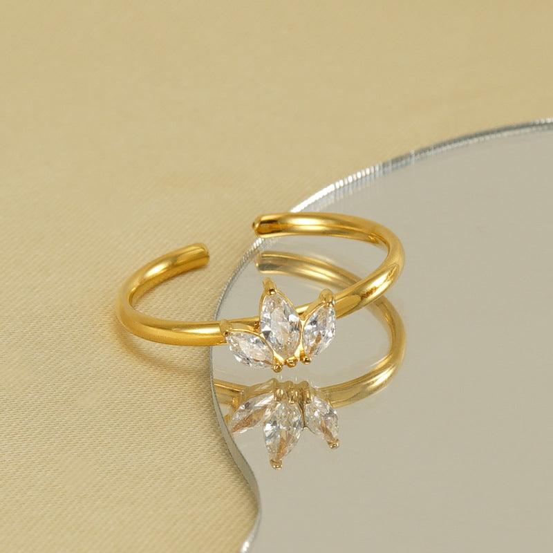 Elegant Zircon Stainless Steel 18K Gold Plated Adjustable Ring - Begum