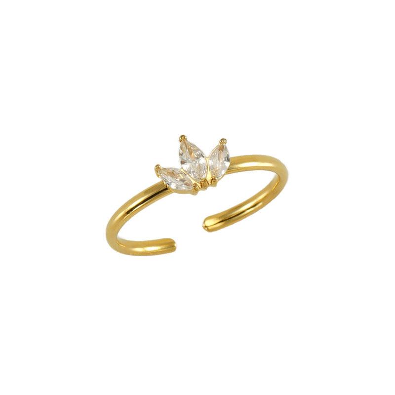 Elegant Zircon Stainless Steel 18K Gold Plated Adjustable Ring - Begum