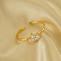 Elegant Zircon Stainless Steel 18K Gold Plated Adjustable Ring - Begum