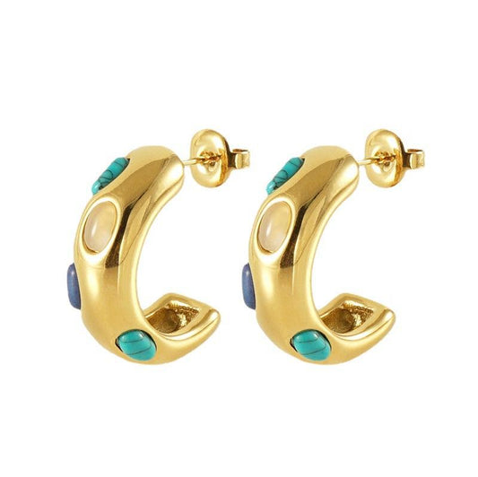 Gold-Plated Stainless Steel Stud Earrings – Modern Sculpted Hoop Earrings - Begum