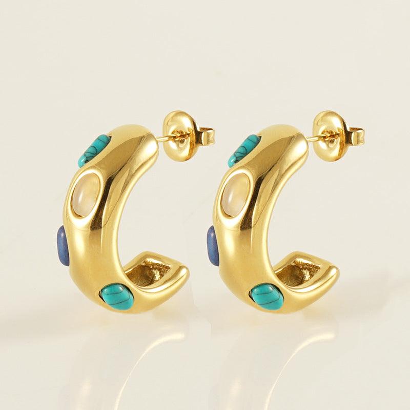 Gold-Plated Stainless Steel Stud Earrings – Modern Sculpted Hoop Earrings - Begum