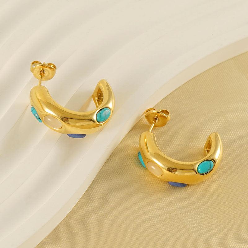 Gold-Plated Stainless Steel Stud Earrings – Modern Sculpted Hoop Earrings - Begum