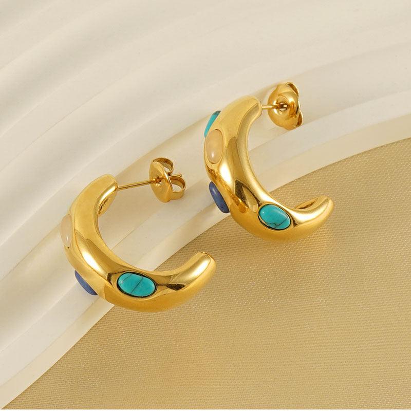 Gold-Plated Stainless Steel Stud Earrings – Modern Sculpted Hoop Earrings - Begum