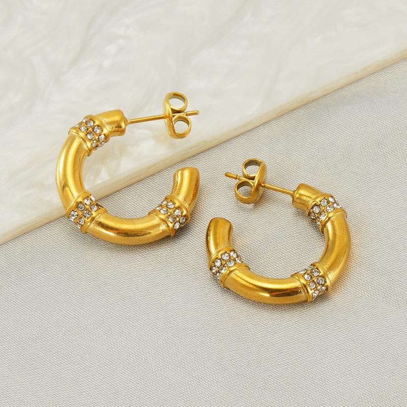 Gold-Plated Rhinestone Hoop Earrings – Trendy Geometric Design for Women - Begum