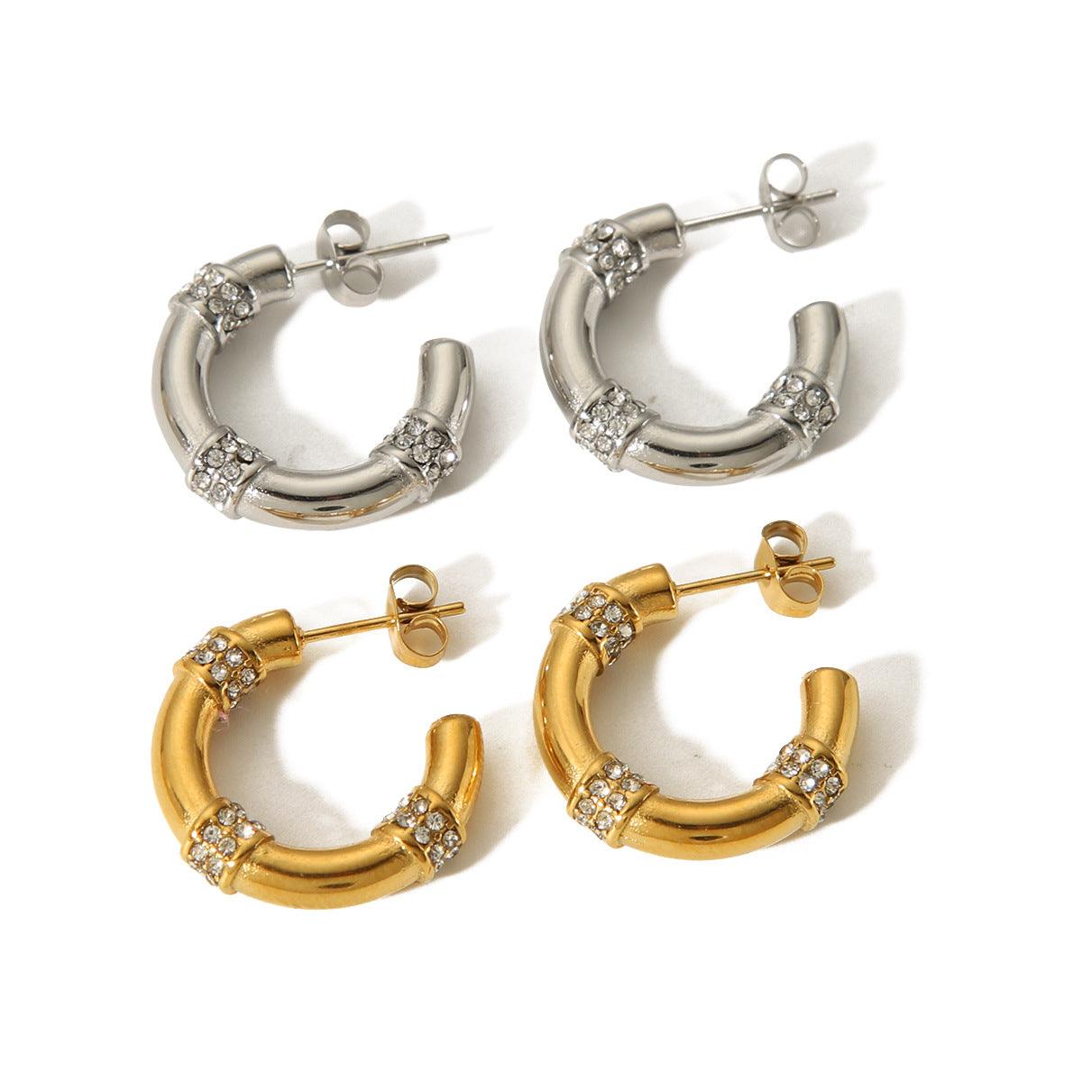 Gold-Plated Rhinestone Hoop Earrings – Trendy Geometric Design for Women - Begum