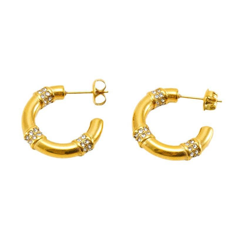 Gold-Plated Rhinestone Hoop Earrings – Trendy Geometric Design for Women - Begum