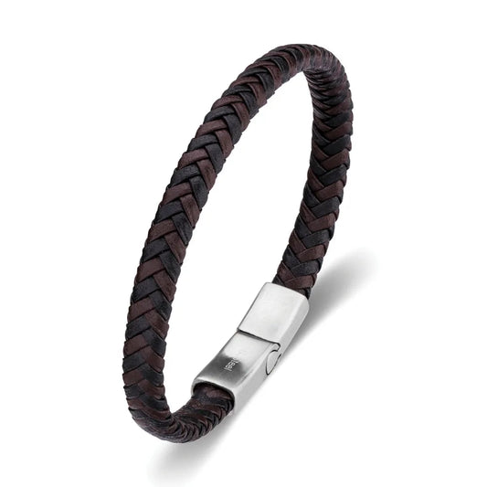 Blaze Stainless Steel Men’s Multi Leather Braid Bangle