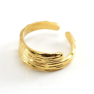 Textured 18K Gold Plated Adjustable Ring – Bold Stainless Steel Fashion Design - Begum