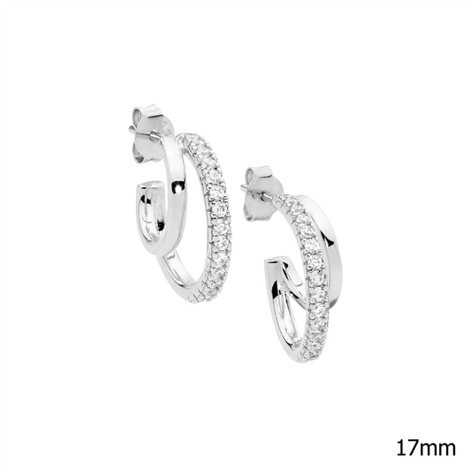 Ellani Double Hoop Earring with Cubic Zirconia in Silver