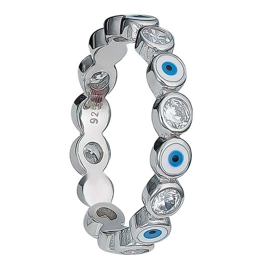 Rhodium Plated Sterling Silver Evil Eye Ring