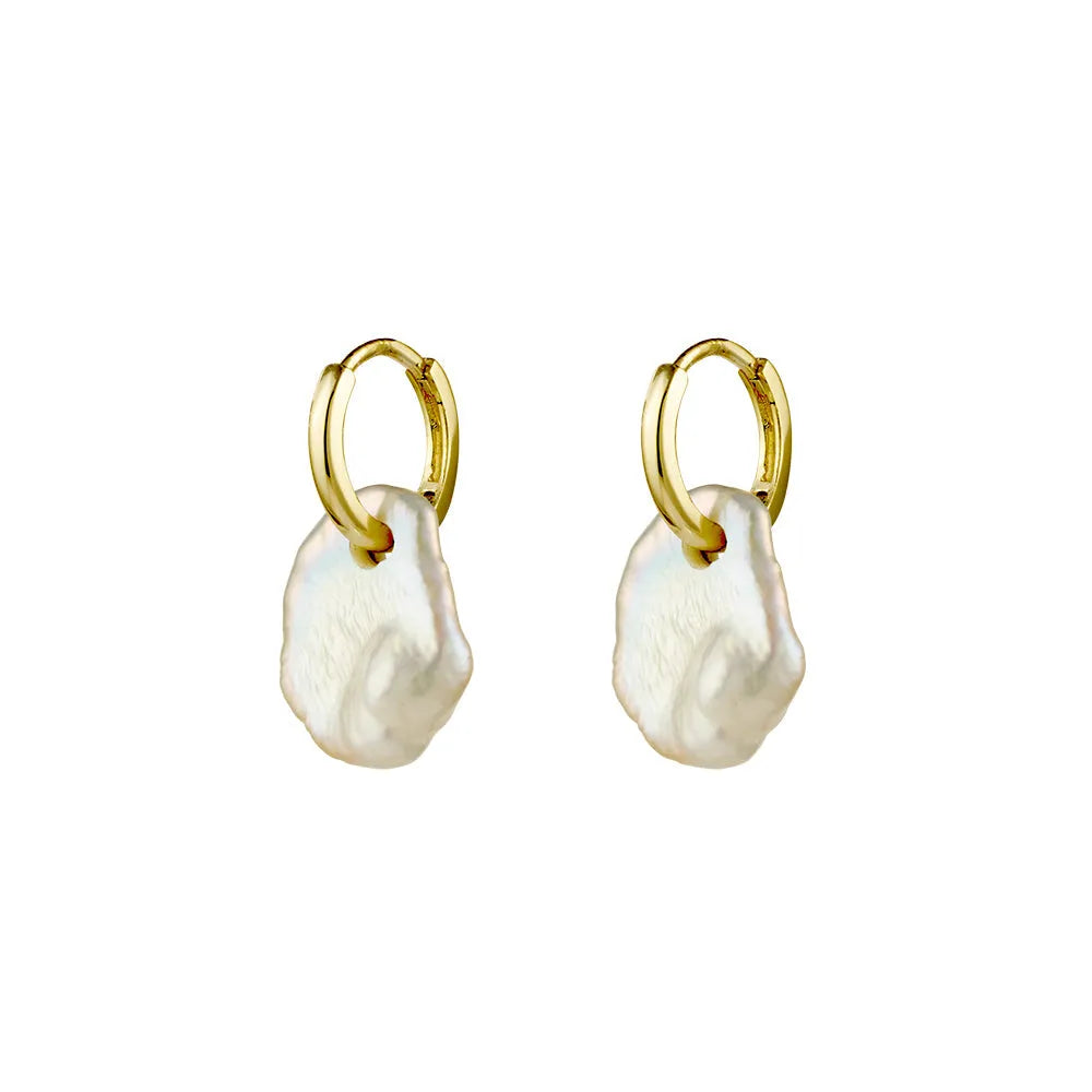 Yellow Gold Plated Plain 11mm Hoop With Fresh Water Pearl Bead