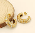 Gold-Plated Copper Hoop Earrings with Zircon Crystals – Classic Sparkling Earrings - Begum