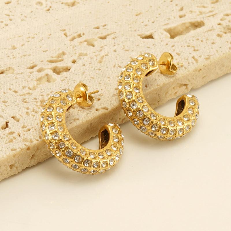 Gold-Plated Copper Hoop Earrings with Zircon Crystals – Classic Sparkling Earrings - Begum