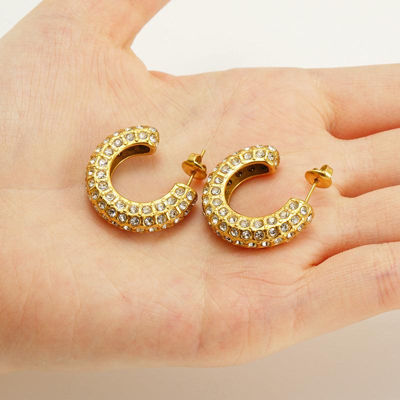 Gold-Plated Copper Hoop Earrings with Zircon Crystals – Classic Sparkling Earrings - Begum