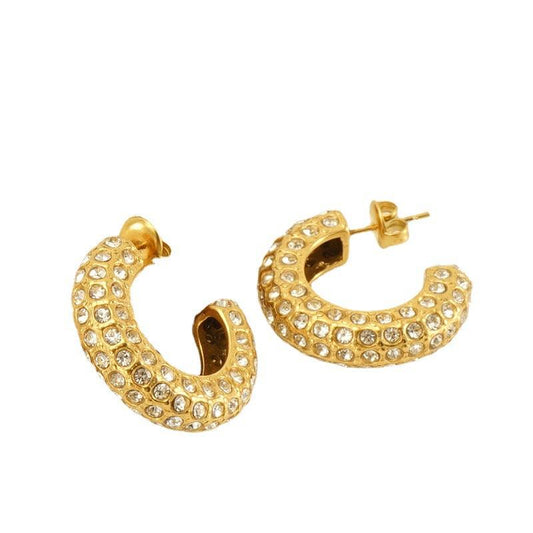 Gold-Plated Copper Hoop Earrings with Zircon Crystals – Classic Sparkling Earrings - Begum