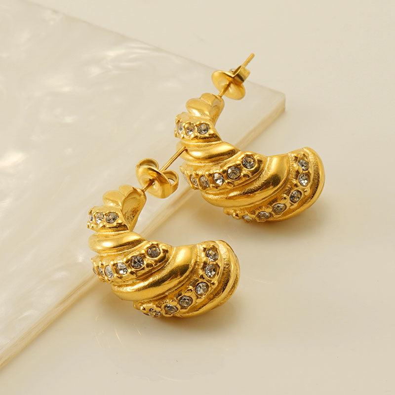 Gold-Plated Croissant Hoop Earrings – Chunky Dome Earrings for Women - Begum