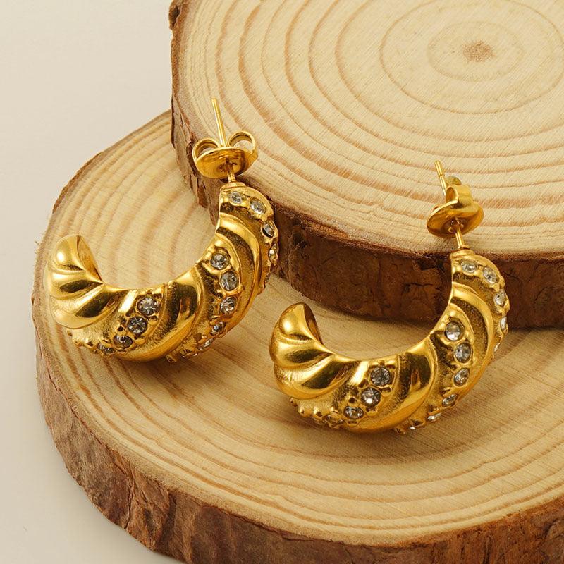 Gold-Plated Croissant Hoop Earrings – Chunky Dome Earrings for Women - Begum