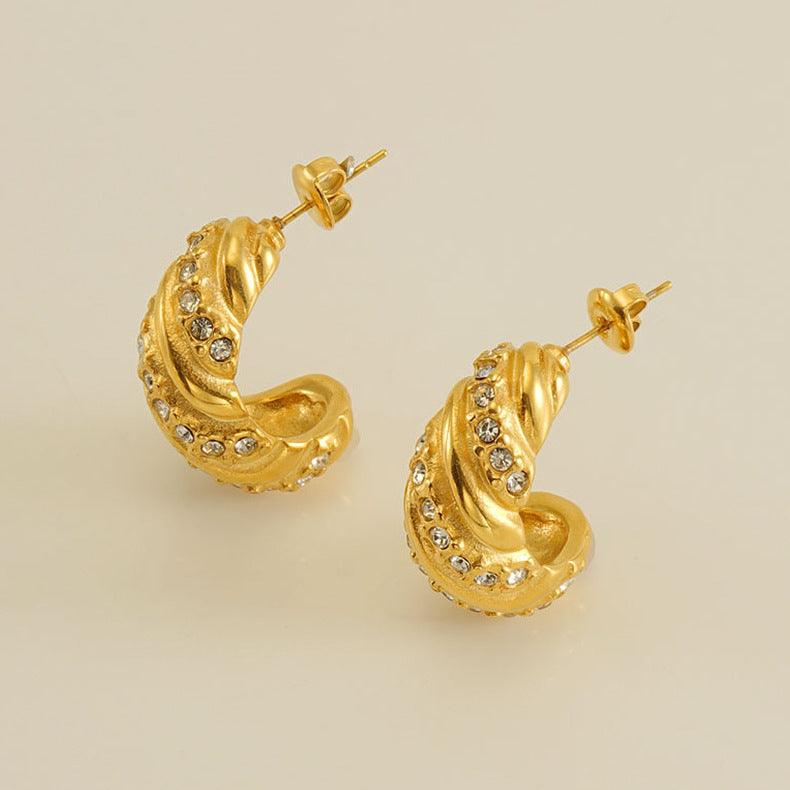 Gold-Plated Croissant Hoop Earrings – Chunky Dome Earrings for Women - Begum