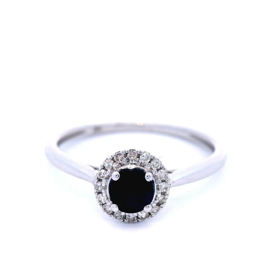 Sapphire and Diamond Halo Dress Ring in White Gold