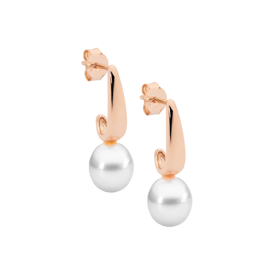 Ellani SS Drop Earrings W/ Freshwater Pearl & Gold Plating