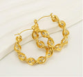 Gold-Plated Twisted Hoop Drop Earrings with Rhinestones – Trendy Earrings - Begum