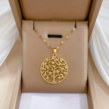 Golden Colour Tree Pendant Necklace - Begum